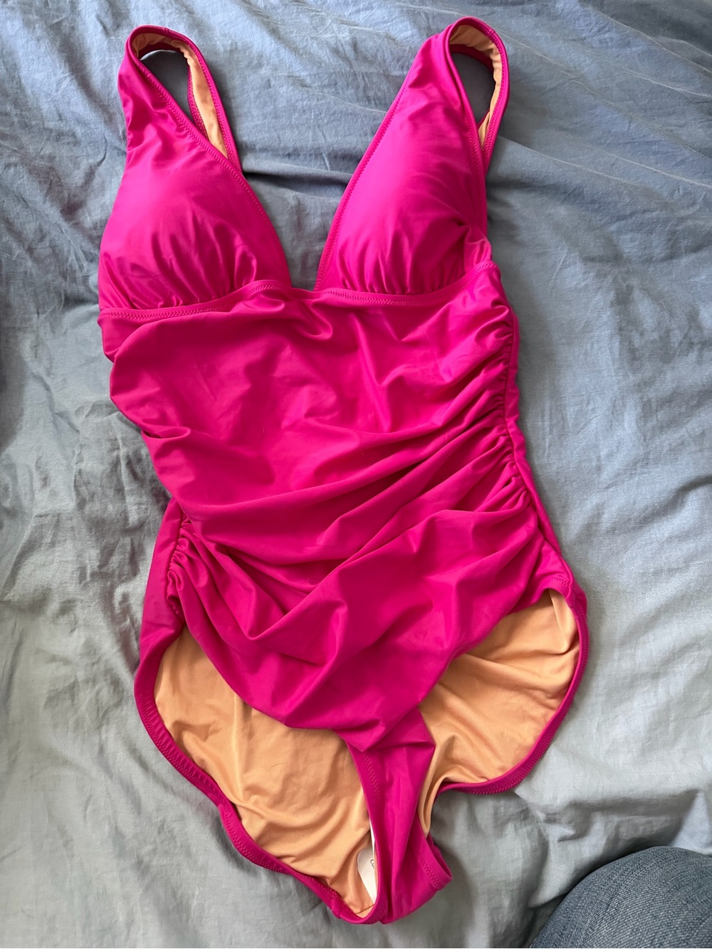 NWT J.Crew Ruched V-Neck One-Piece Swimsuit - Radiant Fuchsia - Size 12